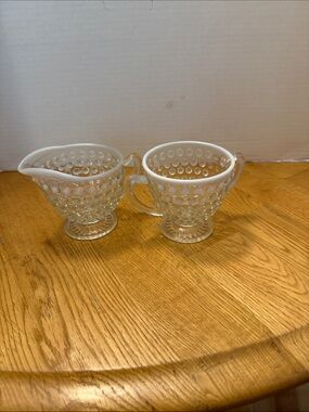 White Hobnail Glass Creamer and Sugar Set - Classic Tableware